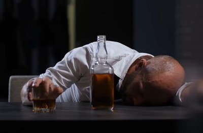 пьяный мужчина спит за столом